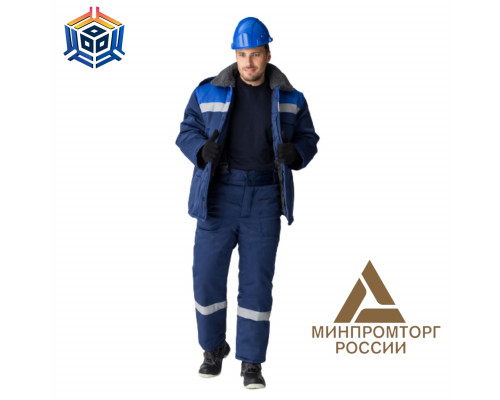 Костюм зимний Труженик-Ультра (Смесовая, 210) брюки, темно-синий/васильковый