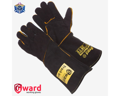 GWARD Track Black Long Краги из спилка черного цвета с широким раструбом, длина 42 см